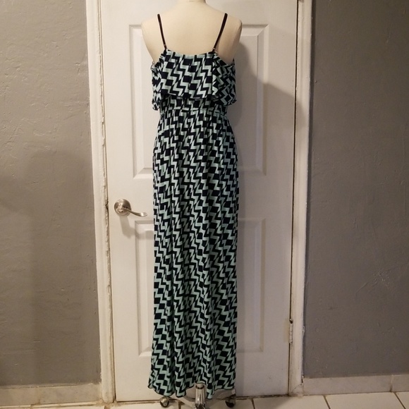 Long Seafoam and Navy Dress - Picture 2 of 3